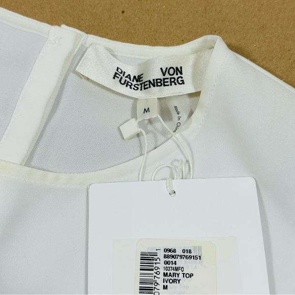 DVF Diane von Furstenberg Mary Top Sleeveless Sheer Blouse Ivory - Picture 5 of 7